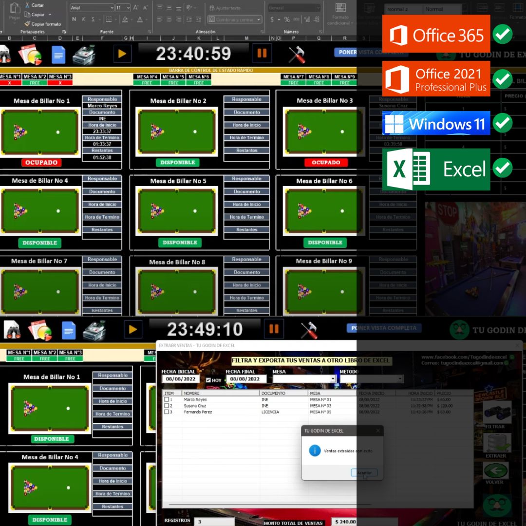 Sistema para Rentas de Mesas de Billar en Excel