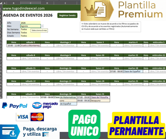 Agenda/Calendario de Eventos en Excel con VBA 2026