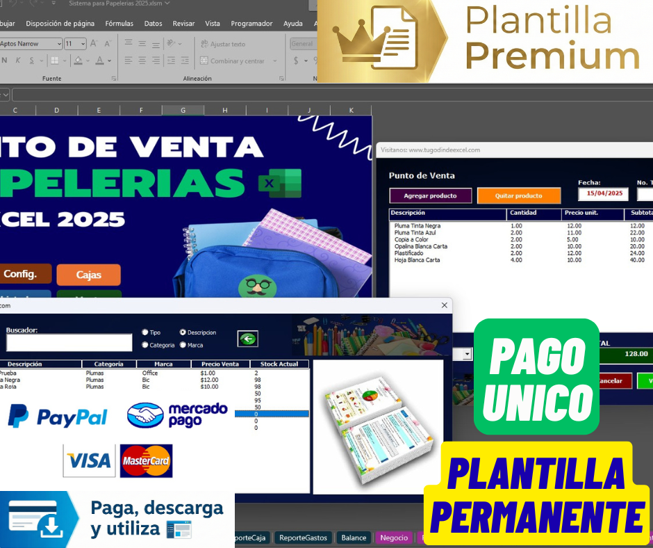 Punto de Venta para Papelerias 2025 en Excel