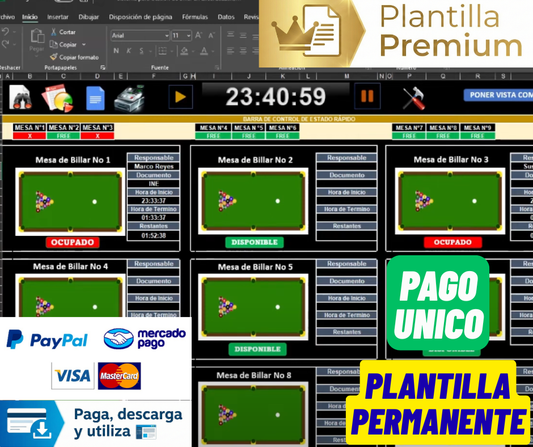 Sistema para Rentas de Mesas de Billar en Excel 2022