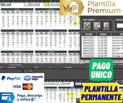 Registro de Servicios en Calendario en Excel 2023