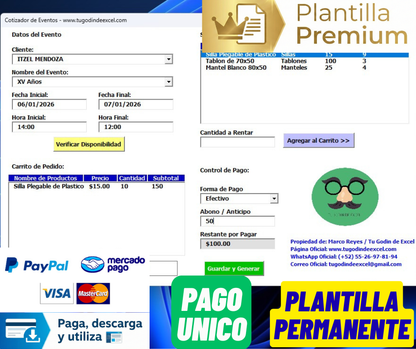 Sistema para Renta de Mesas y Sillas para Eventos 2026 en Excel