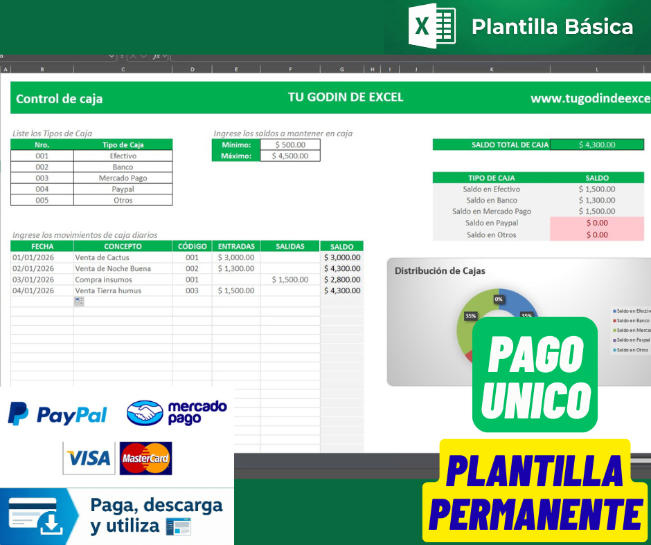 Plantilla Control o Flujo de Caja Básica en Excel