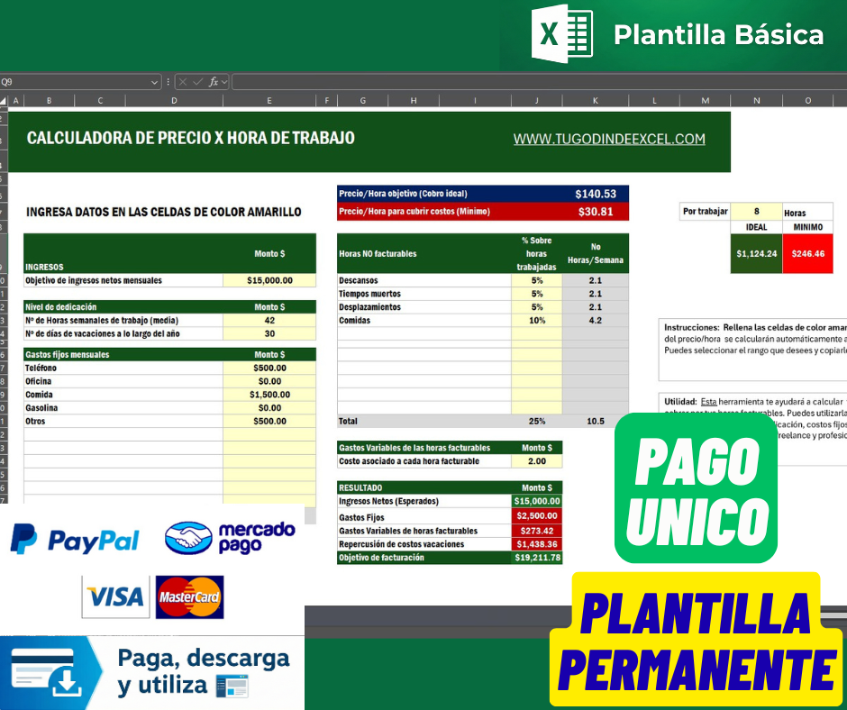 Calculadora de Hora de Trabajo para Freelance 2026 Basica en Excel