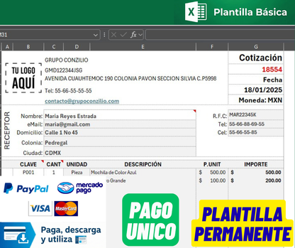 Formato de Hoja de Cotización Básica en Excel 2026