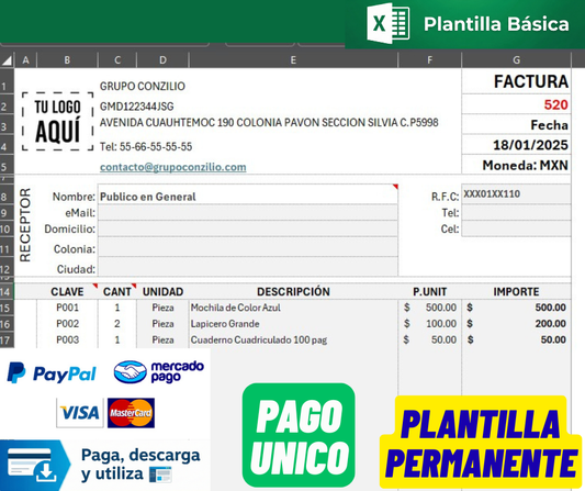 Formato de Factura Básica en Excel 2026