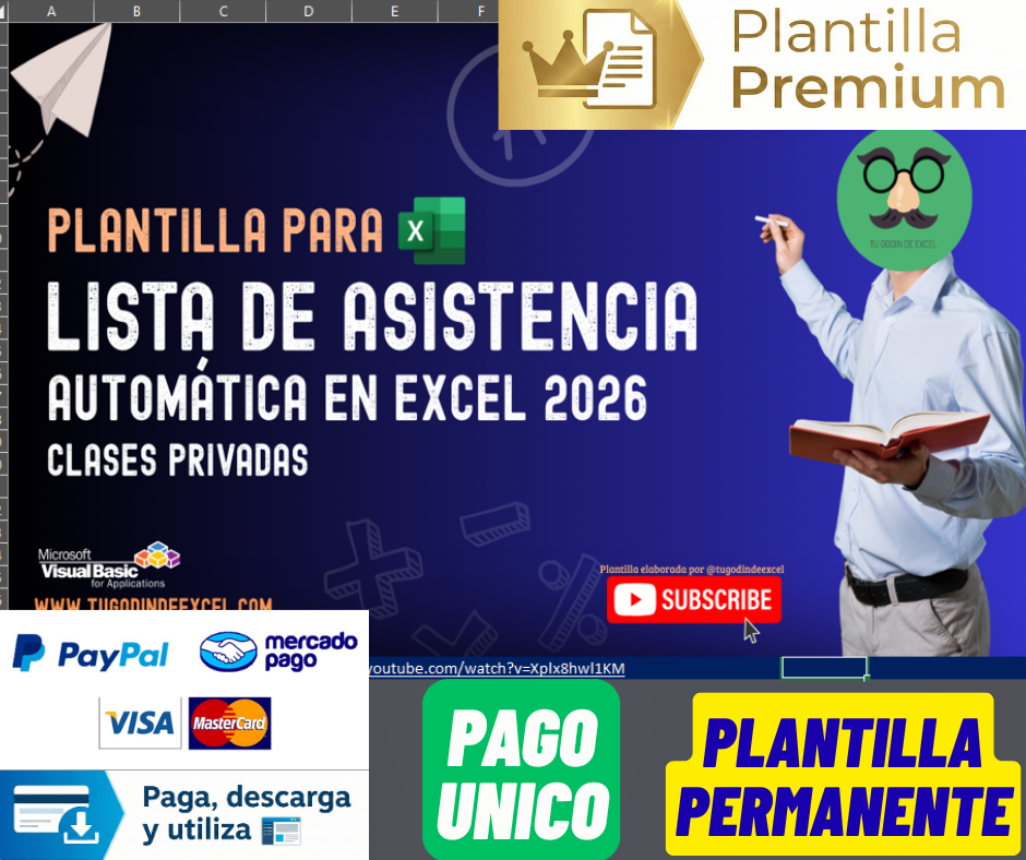 Generador de Listas de Asistencias para Clases Privadas en Excel 2026 Windows/MAC