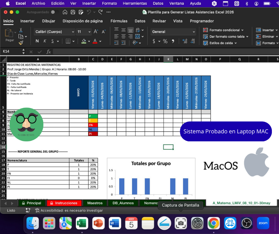 Generador de Listas de Asistencias para Escuela en Excel 2026 Windows/MAC
