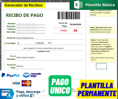 Formato para Control y Generador de Recibos de Pago ¡Multidivisas!