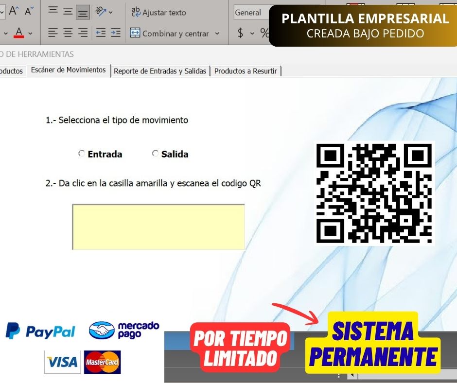Sistema de Inventario con Generador de QR en Excel 2026 (Entradas y Salidas automáticas)