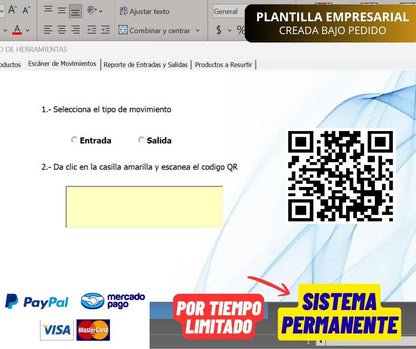 Sistema de Inventario con Generador de QR en Excel 2026 (Entradas y Salidas automáticas)