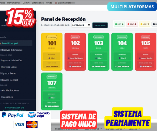 Sistema para Gestión de Habitaciones 2027 en Google Sheets (Hoteles, Moteles, Hostales)